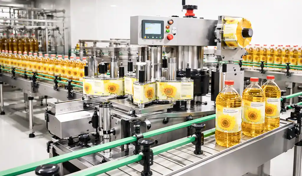 Auto Labeling of Edible Oil Filling Line