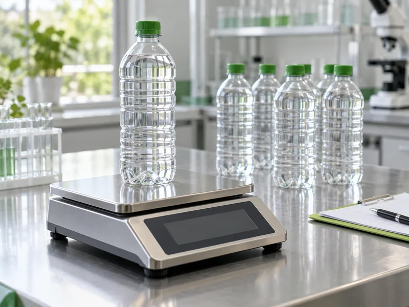 Filled bottle on a bench scale beside other sample bottles Filled bottle on a bench scale beside other sample bottles
