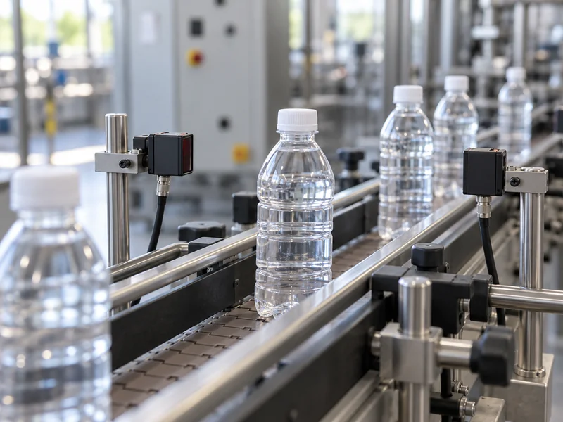 Spaced bottles passing sensors mounted beside a conveyor