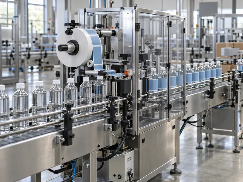 Labeling Station On Bottling Conveyor