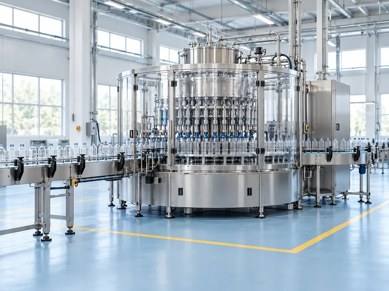 Guarded filling machine with open floor space around its footprint