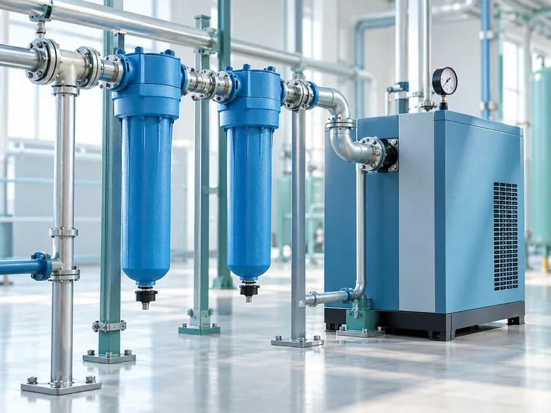 Compressed air filters and dryer equipment in a clean utility room Compressed air filters and dryer equipment in a clean utility room